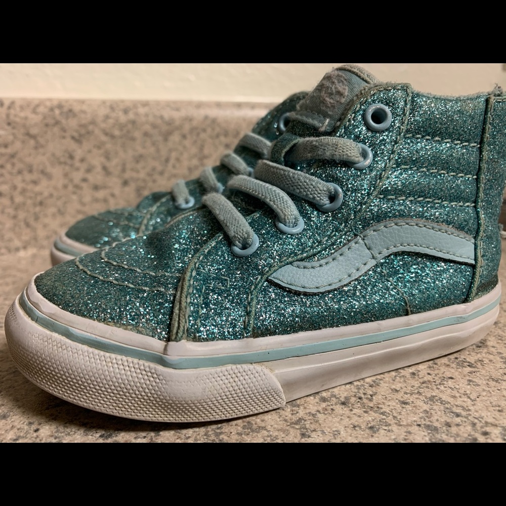 VANS SK8-HI ZIP SHIMMER BLUE SKATER SHOES KIDS